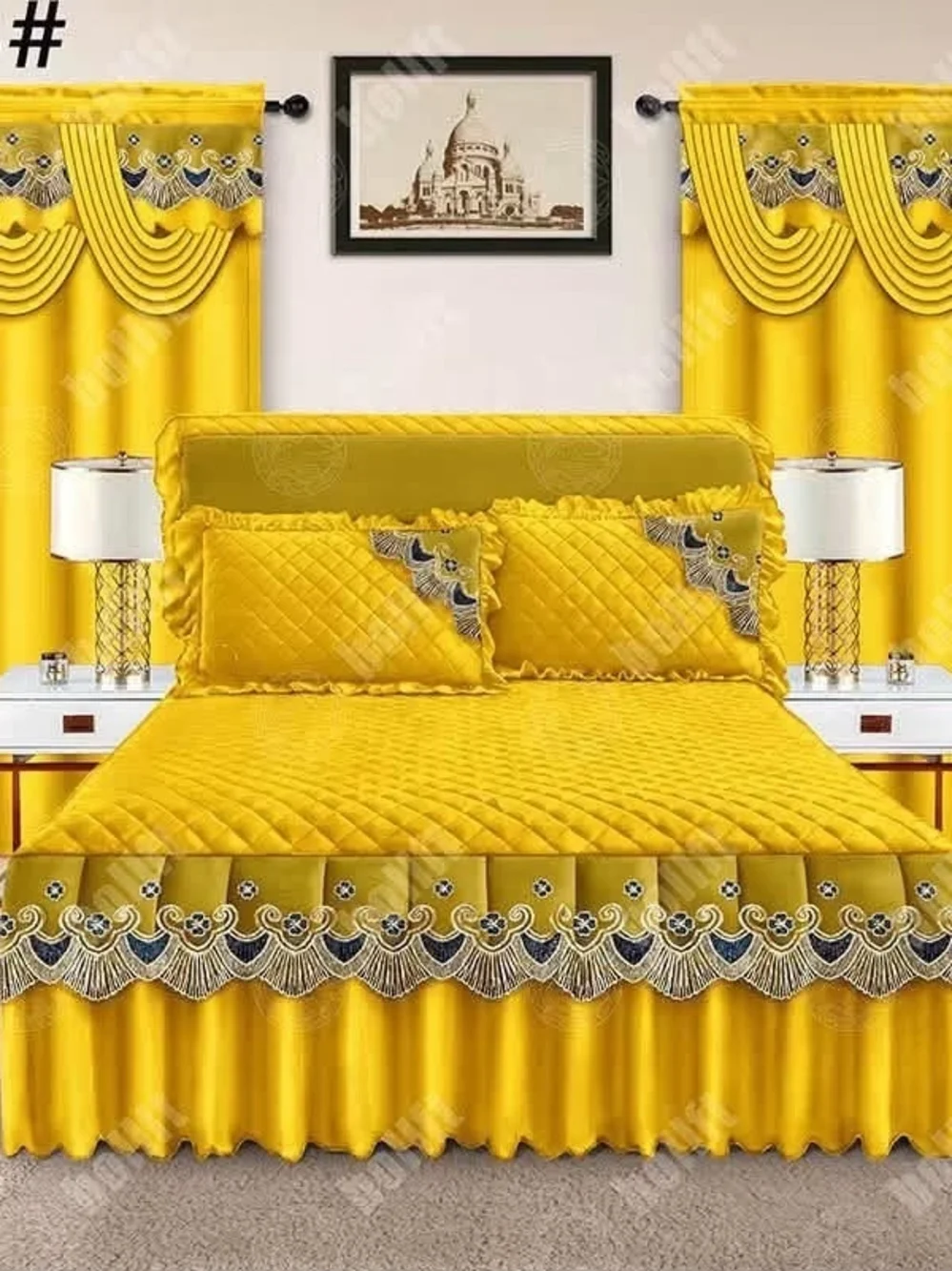 Bedspread 5pc Set with Decorative Embroidered Trim